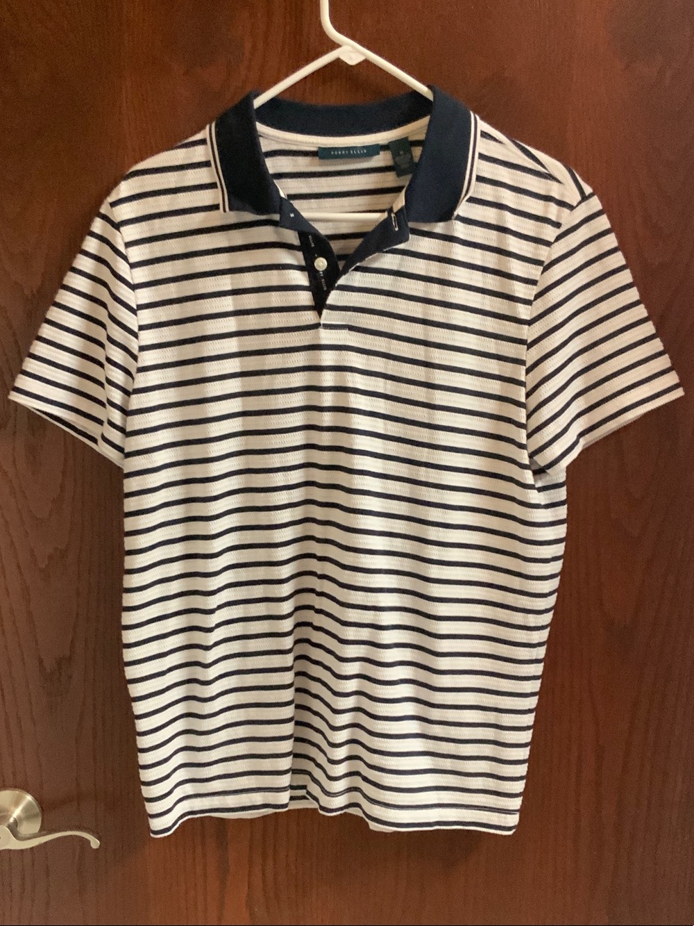Perry Ellis Navy and White Striped Polo